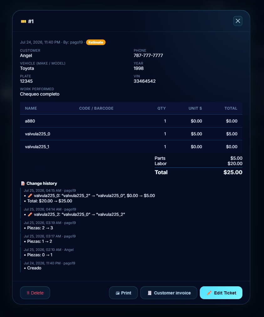 Service Tickets overview with filters, stages and work order records