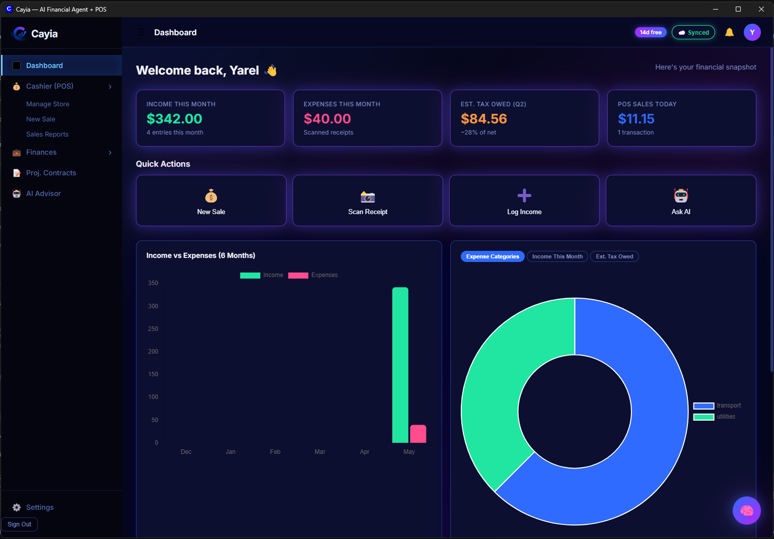 Dashboard dark de Cayia