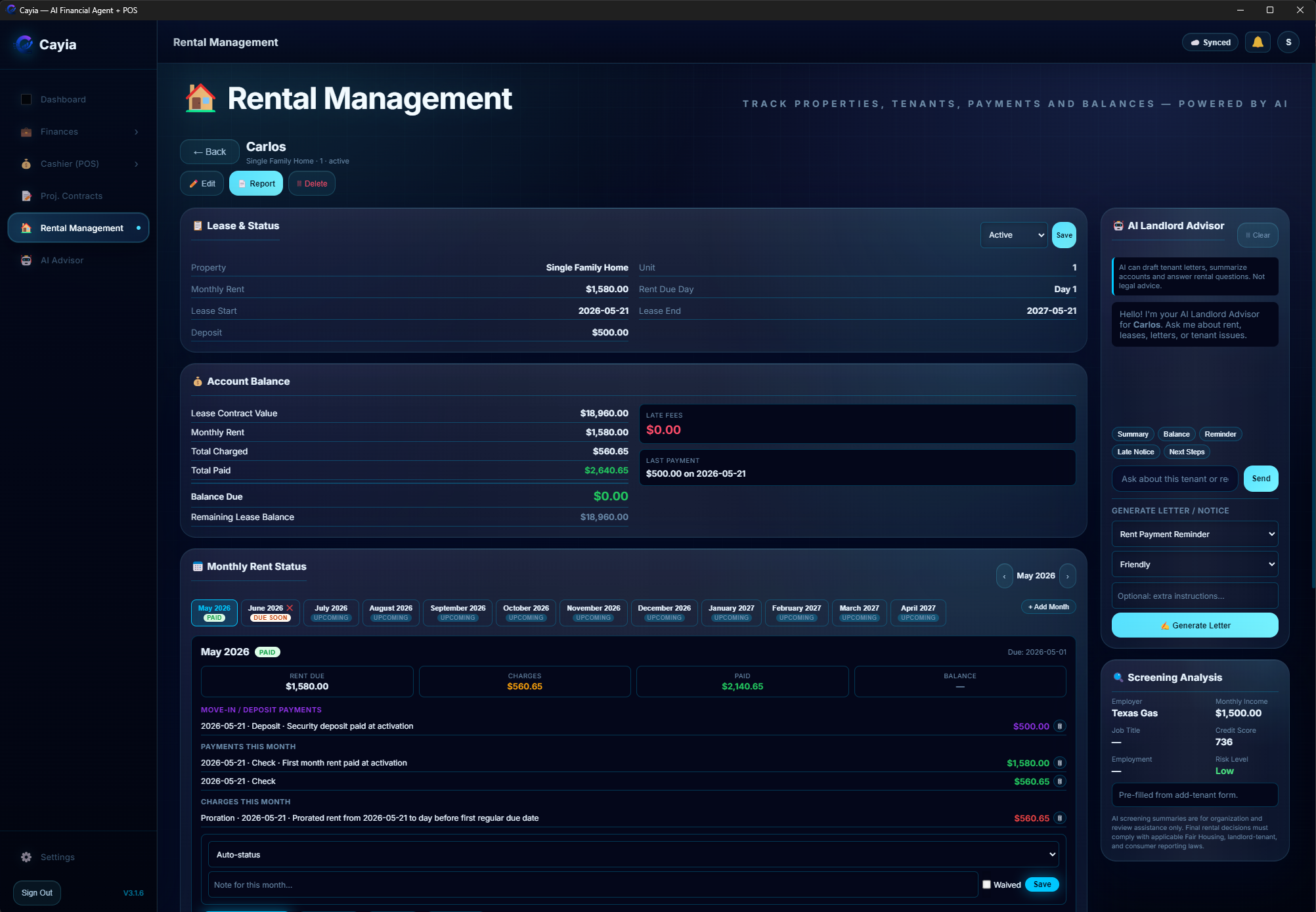 ™Cayia rental management tenant detail